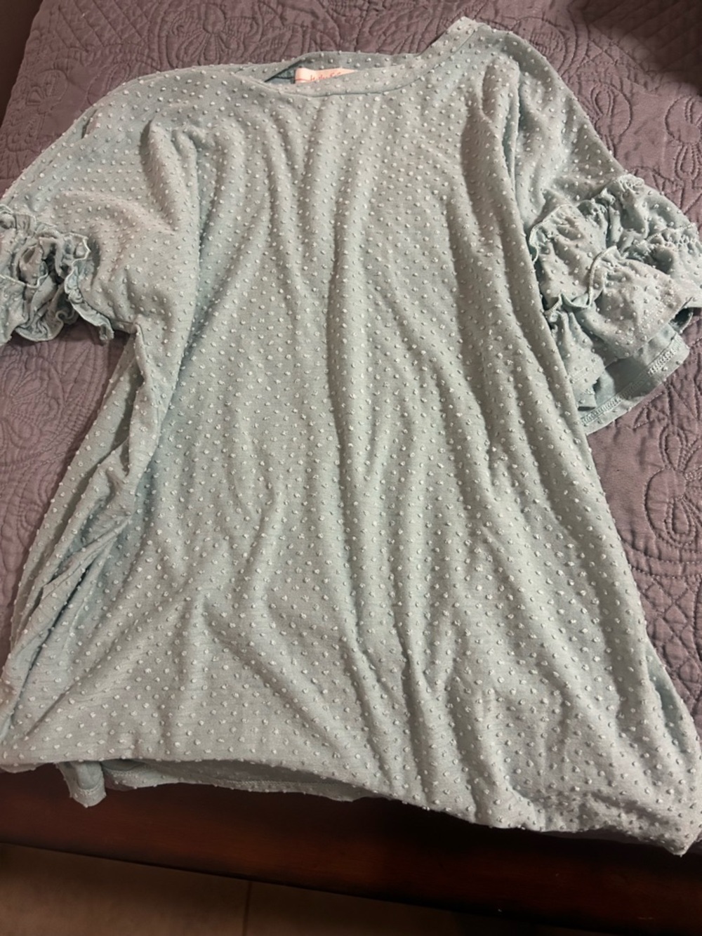 Pinkblush Maternity Light Blue Swiss Dot Puff Sleeve Women's Top